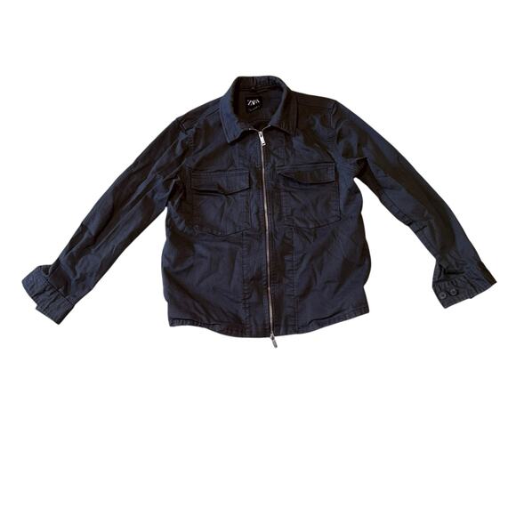 Zara Men's Collared Full Zip Outer Shirt Shacket in Olive Green Size Large - Picture 5 of 12